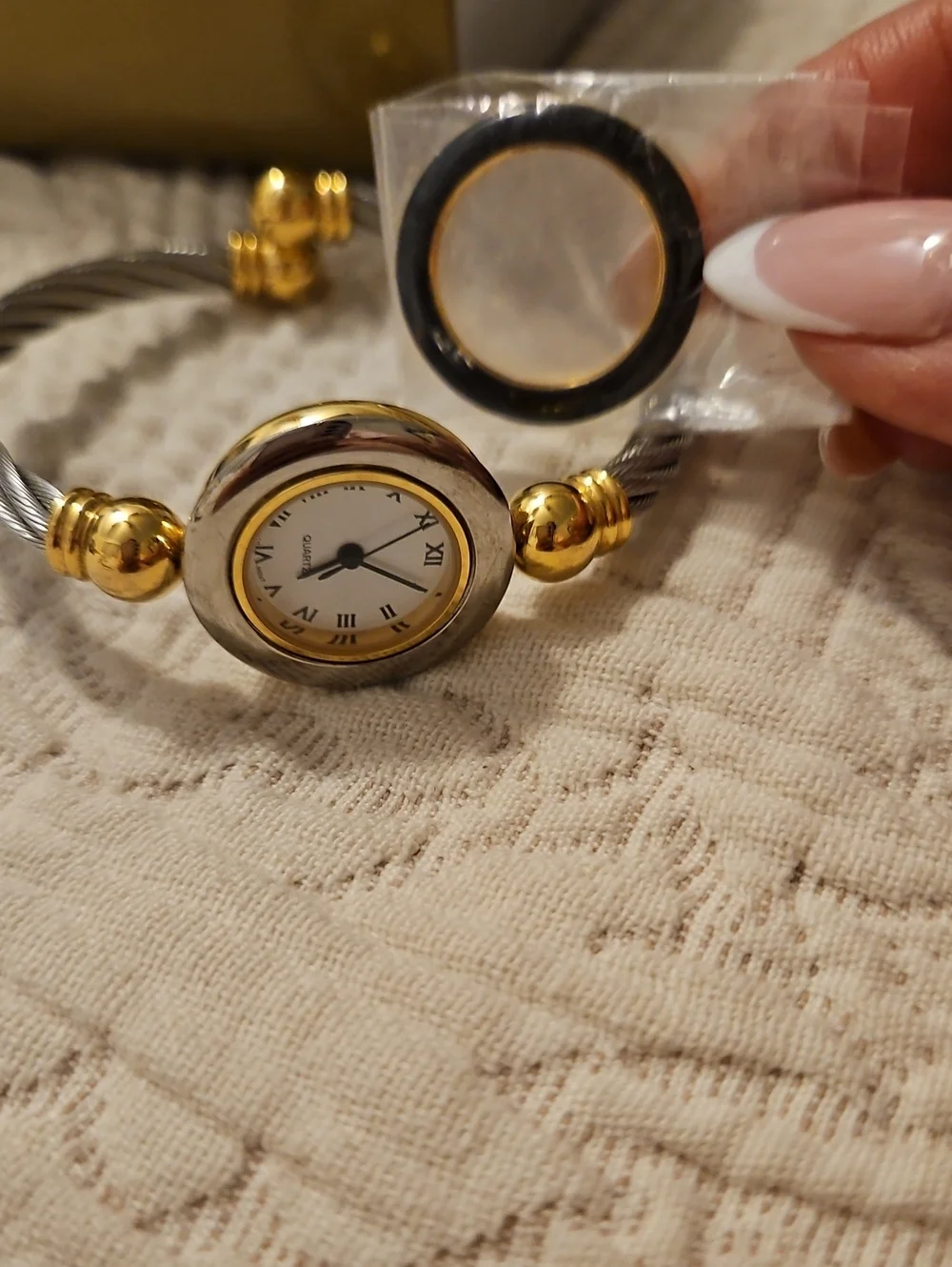 Avon 1997 Bangle Watch Two Tone With 3 Interchangeable Faces NIB